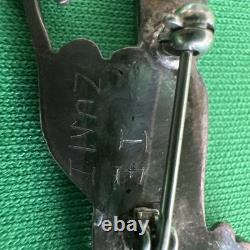 Vintage Zuni Inlay Roadrunner Brooch Pin Sterling Turquoise Coral Abalone