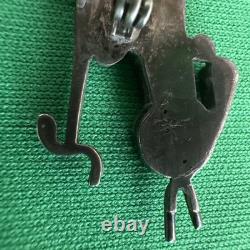 Vintage Zuni Inlay Roadrunner Brooch Pin Sterling Turquoise Coral Abalone