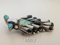 Vintage Zuni J. Poncho Peyote Water Bird Pin sterling Inlay Turquoise Jet MOP
