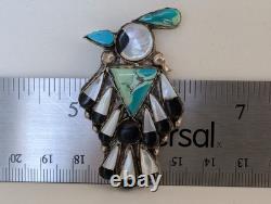 Vintage Zuni J. Poncho Peyote Water Bird Pin sterling Inlay Turquoise Jet MOP
