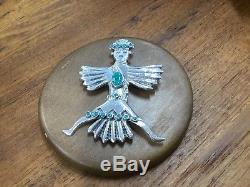 Vintage Zuni Knifewing Cast Coin Silver Pin with Turquoise
