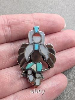 Vintage Zuni L Harker Sterl Silver Channel Inlay Eagle Dancer Pin Pendant 1½