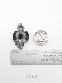 Vintage Zuni L Harker Sterl Silver Channel Inlay Eagle Dancer Pin Pendant 1½