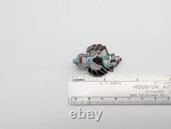 Vintage Zuni L Harker Sterl Silver Channel Inlay Eagle Dancer Pin Pendant 1½
