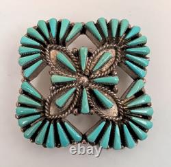 Vintage Zuni Laate Sterling Silver Turquoise Needlepoint Pin Pendant