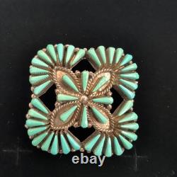 Vintage Zuni Laate Sterling Silver Turquoise Needlepoint Pin Pendant
