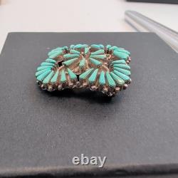 Vintage Zuni Laate Sterling Silver Turquoise Needlepoint Pin Pendant