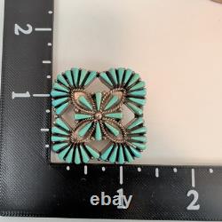Vintage Zuni Laate Sterling Silver Turquoise Needlepoint Pin Pendant
