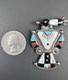 Vintage Zuni Magpie Turquoise Mop Inlay Sterling Silver Pin 2 12g #157