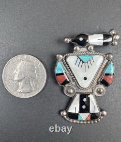 Vintage Zuni Magpie Turquoise MOP Inlay Sterling Silver Pin 2 12g #157