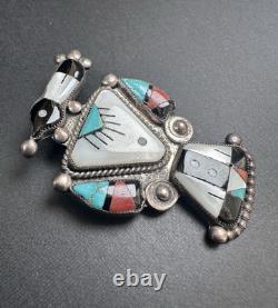 Vintage Zuni Magpie Turquoise MOP Inlay Sterling Silver Pin 2 12g #157