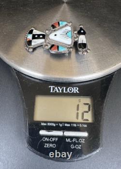 Vintage Zuni Magpie Turquoise MOP Inlay Sterling Silver Pin 2 12g #157