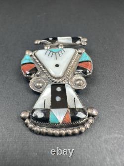 Vintage Zuni Magpie Turquoise MOP Inlay Sterling Silver Pin 2 12g #157
