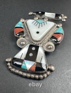 Vintage Zuni Magpie Turquoise MOP Inlay Sterling Silver Pin 2 12g #157