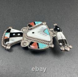Vintage Zuni Magpie Turquoise MOP Inlay Sterling Silver Pin 2 12g #157