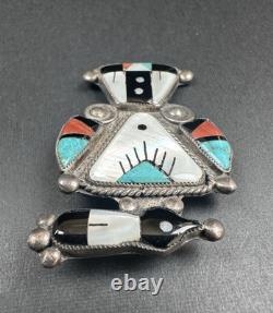 Vintage Zuni Magpie Turquoise MOP Inlay Sterling Silver Pin 2 12g #157