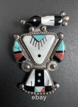 Vintage Zuni Magpie Turquoise MOP Inlay Sterling Silver Pin 2 12g #157