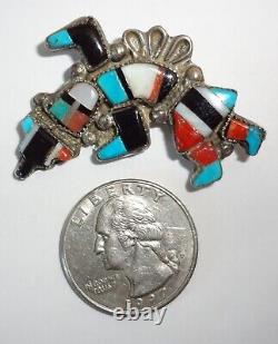 Vintage Zuni Mixed Stones Sterling Silver Rainbowman Kachina Brooch Pin