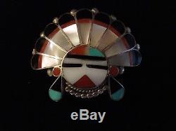 Vintage Zuni Multi-Stone Inlayed Brooch/Pin/Pendant-Sunface Mask