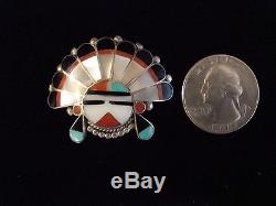 Vintage Zuni Multi-Stone Inlayed Brooch/Pin/Pendant-Sunface Mask