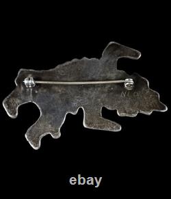 Vintage Zuni Multi-inlay Rainbow Dancer Sterling Silver Brooch Pin Great Color