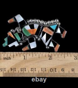 Vintage Zuni Multi-inlay Rainbow Dancer Sterling Silver Brooch Pin Great Color