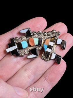 Vintage Zuni Multi-inlay Rainbow Man Sterling Silver Brooch Pin