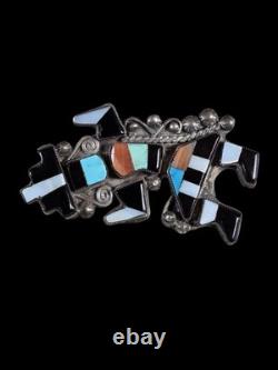 Vintage Zuni Multi-inlay Rainbow Man Sterling Silver Brooch Pin