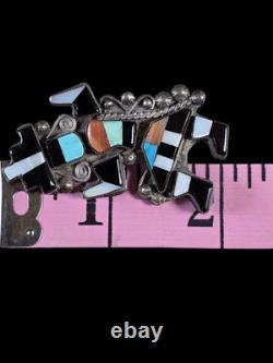 Vintage Zuni Multi-inlay Rainbow Man Sterling Silver Brooch Pin
