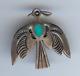 Vintage Zuni Native American Indian Silver Turquoise Peyote Bird Pin