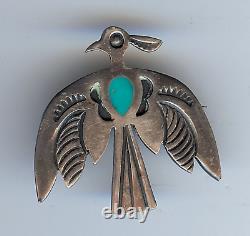 Vintage Zuni Native American Indian Silver Turquoise Peyote Bird Pin