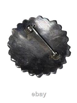 Vintage Zuni Native American Silver Inlay Sun Face Artisan Brooch Pin