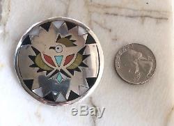 Vintage Zuni Native American Sterling Multi Stone Inlay Thunderbird Pendant Pin