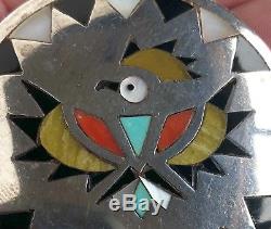 Vintage Zuni Native American Sterling Multi Stone Inlay Thunderbird Pendant Pin
