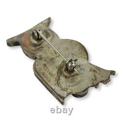 Vintage Zuni Native American Sterling Silver 925 Owl Inlay Brooch Pin