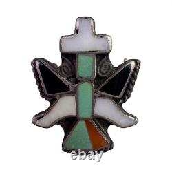 Vintage Zuni Native American Sterling Silver Inlay Pin/Brooch Multicolor