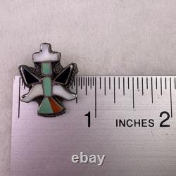 Vintage Zuni Native American Sterling Silver Inlay Pin/Brooch Multicolor