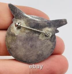 Vintage Zuni Native American Sterling Silver Turquoise Inlay Owl Pin