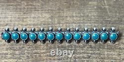 Vintage Zuni Native American Sterling Silver Turquoise Snake Eye Bar Pin Signed