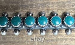 Vintage Zuni Native American Sterling Silver Turquoise Snake Eye Bar Pin Signed