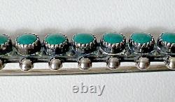 Vintage Zuni Native American Sterling Silver Turquoise Snake Eye Bar Pin Signed