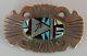 Vintage Zuni Native American Sandcast Sterling Silver & Gem Inlay Pin, Brooch