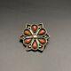 Vintage Zuni Native Coral Silver Brooch Pin Pendant