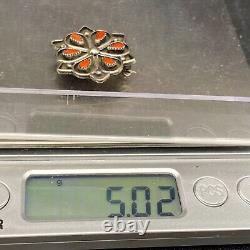 Vintage Zuni Native Coral Silver Brooch Pin Pendant