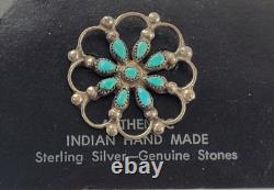 Vintage Zuni Native Petit Petite Point Turquoise 925 Sterling Silver Pin Brooch