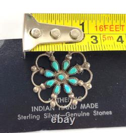 Vintage Zuni Native Petit Petite Point Turquoise 925 Sterling Silver Pin Brooch