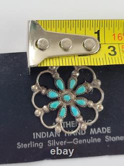 Vintage Zuni Native Petit Petite Point Turquoise 925 Sterling Silver Pin Brooch