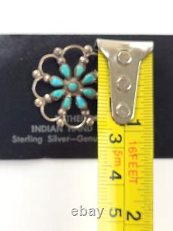 Vintage Zuni Native Petit Petite Point Turquoise 925 Sterling Silver Pin Brooch