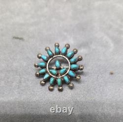Vintage Zuni Native Turquoise Silver Brooch Pin
