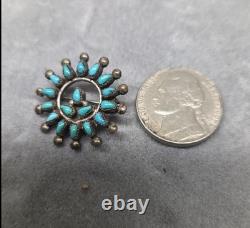 Vintage Zuni Native Turquoise Silver Brooch Pin